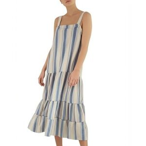 NWT LOVE ADY WO-7214 Blue Striped Tiered Ruffle Strap Dress Medium